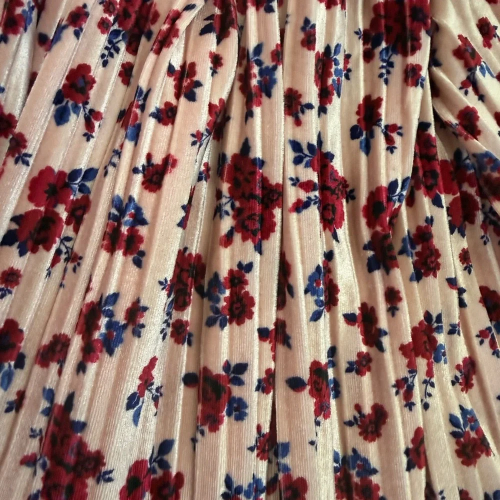 Pippa &‎ Julie Girl's Pink With Red Floral Print Pleated Velour Skirt Size 5T